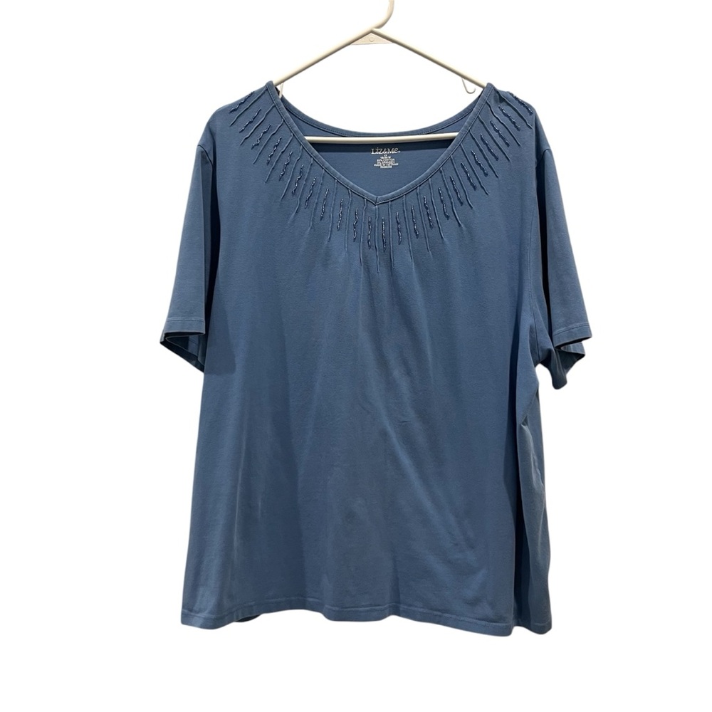 Catherines Dusty Blue Relaxed Smocked 1X Shirt